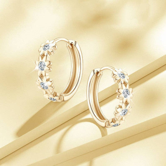 Moissanite Daisy Flower Hoop Earrings in 925 Sterling Silver