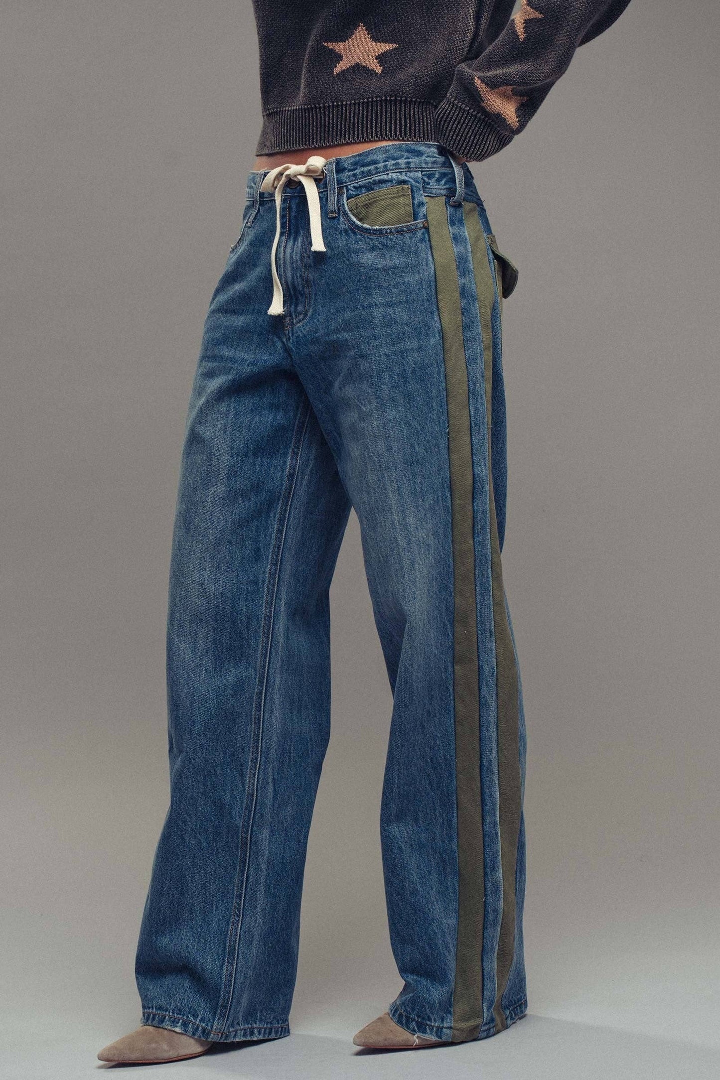 Utility Stripe Wide-Leg Jeans