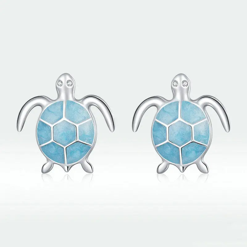 Blue Sea Turtle Stud Earrings in Solid Copper