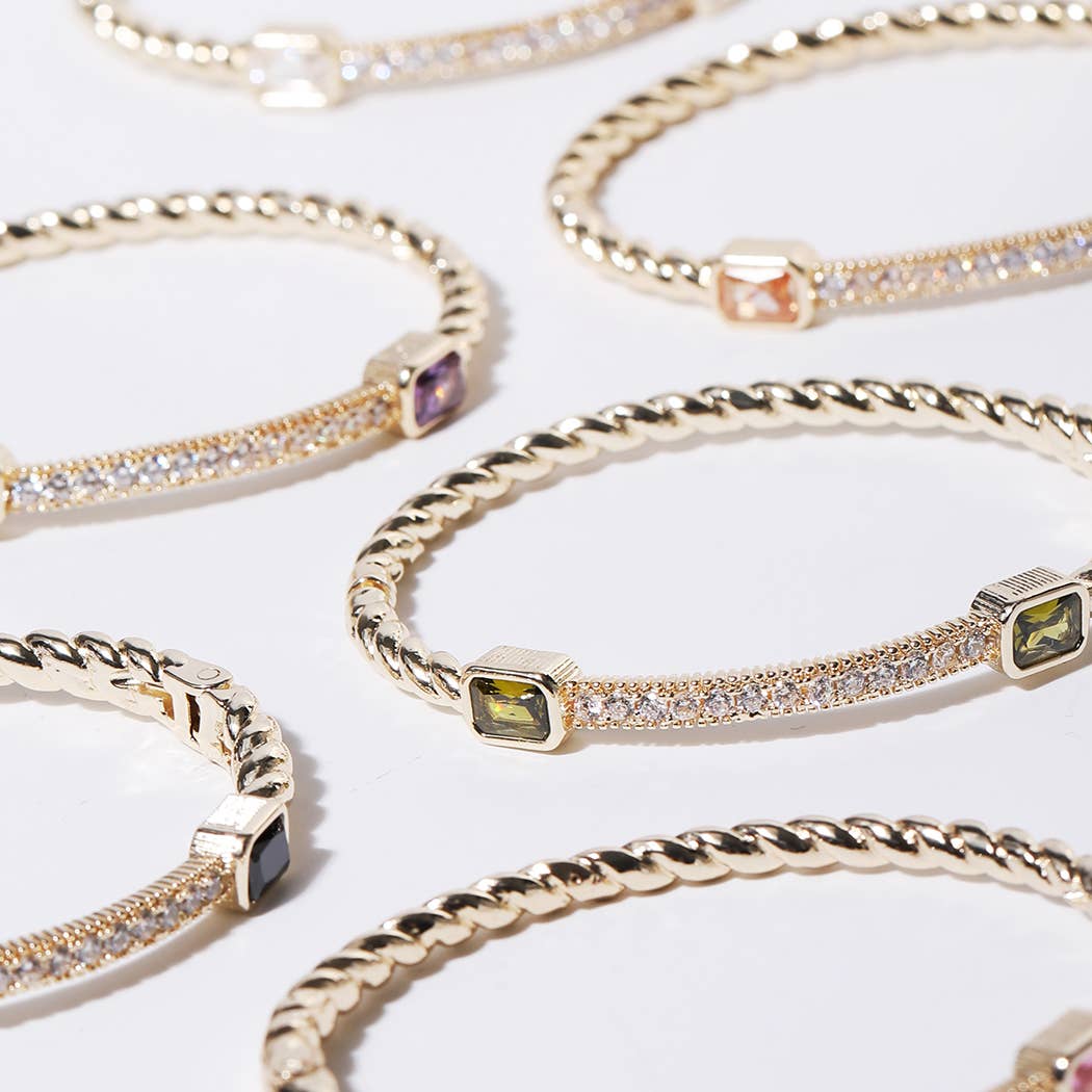 Gold Plated CZ Cable Bangle Bracelet