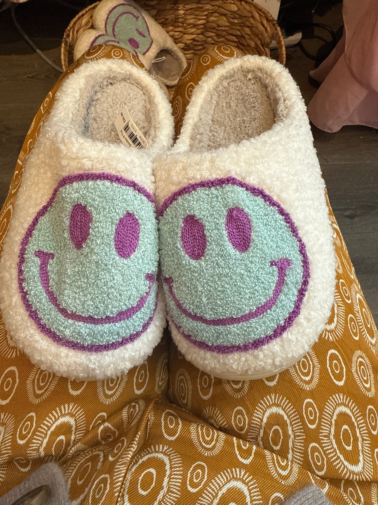 Smiley Slippers 7 Teal