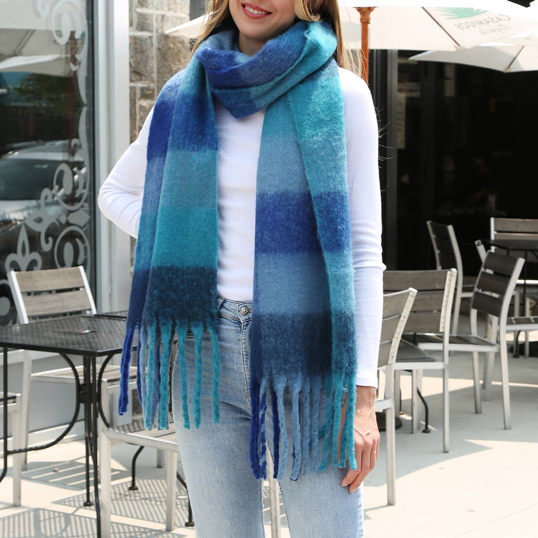 Multi-Color Plaid Oblong Scarf Shawl with Fringe