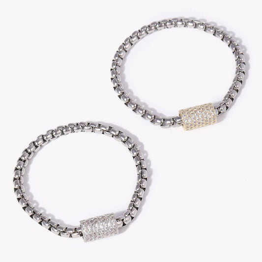 Box Chain CZ Bar Magnet Closure Bracelet