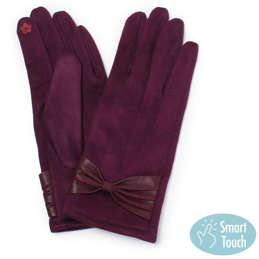 Suede Feel Ribbon Detailed Gloves with Smart Touch