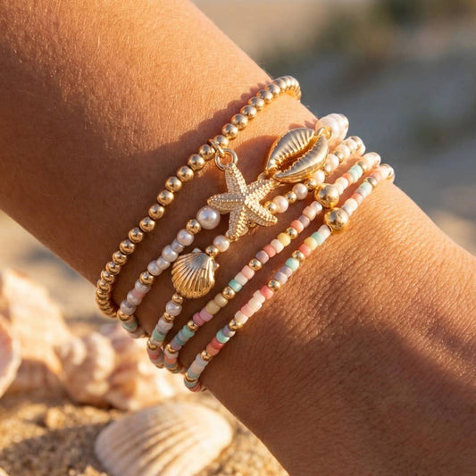 Sea Life Charms Mixed Mini Beaded Bracelet Set