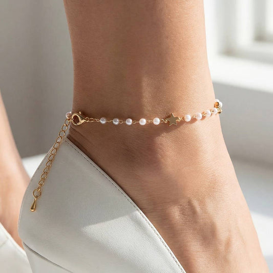 Star And Pearls Chain Anklet
