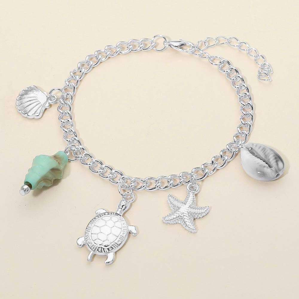Shell Turtle Starfish Charm Station Chain Bracelets