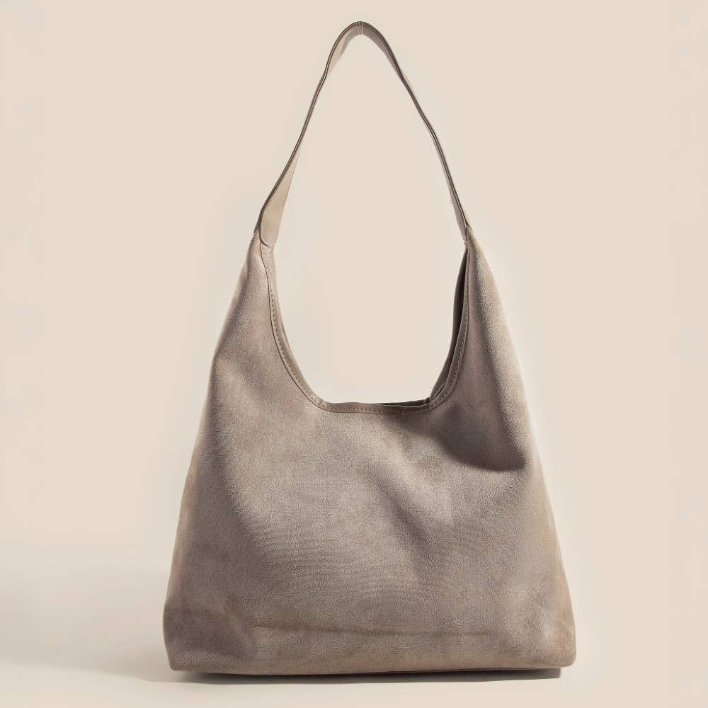 Suede Leather Trim Hobo Bag