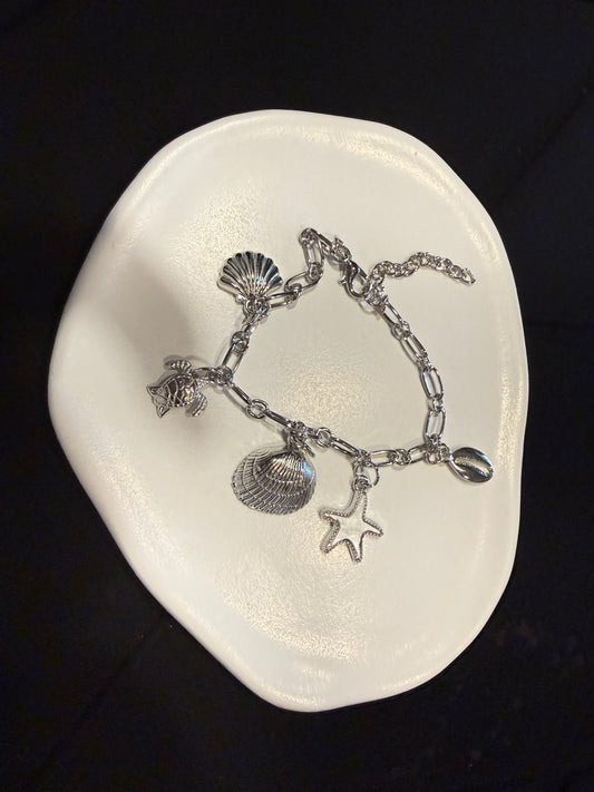 Shell Starfish & Turtle Charm Station Chain Bracelets