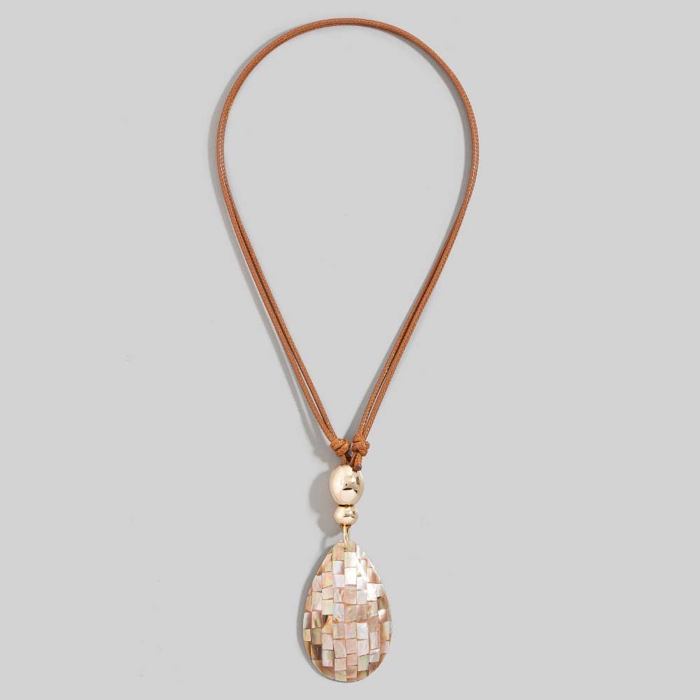 Large Mosaic Tear Drop Pendant Cord Necklace