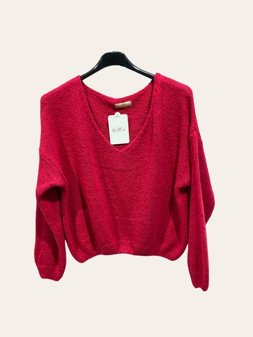 V-Neck Crop Sweater with A Tight Hem