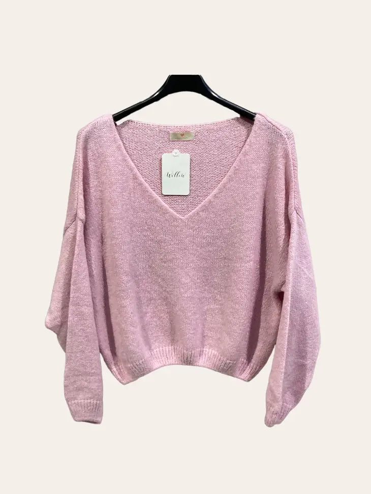 V-Neck Crop Sweater with A Tight Hem