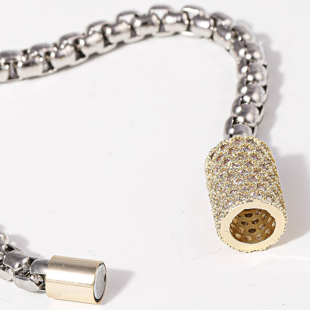 Box Chain CZ Bar Magnet Closure Bracelet