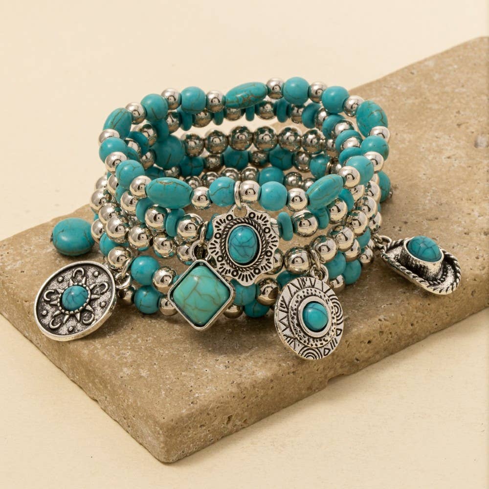 Turquoise Western Charms Beaded Bracelet Set