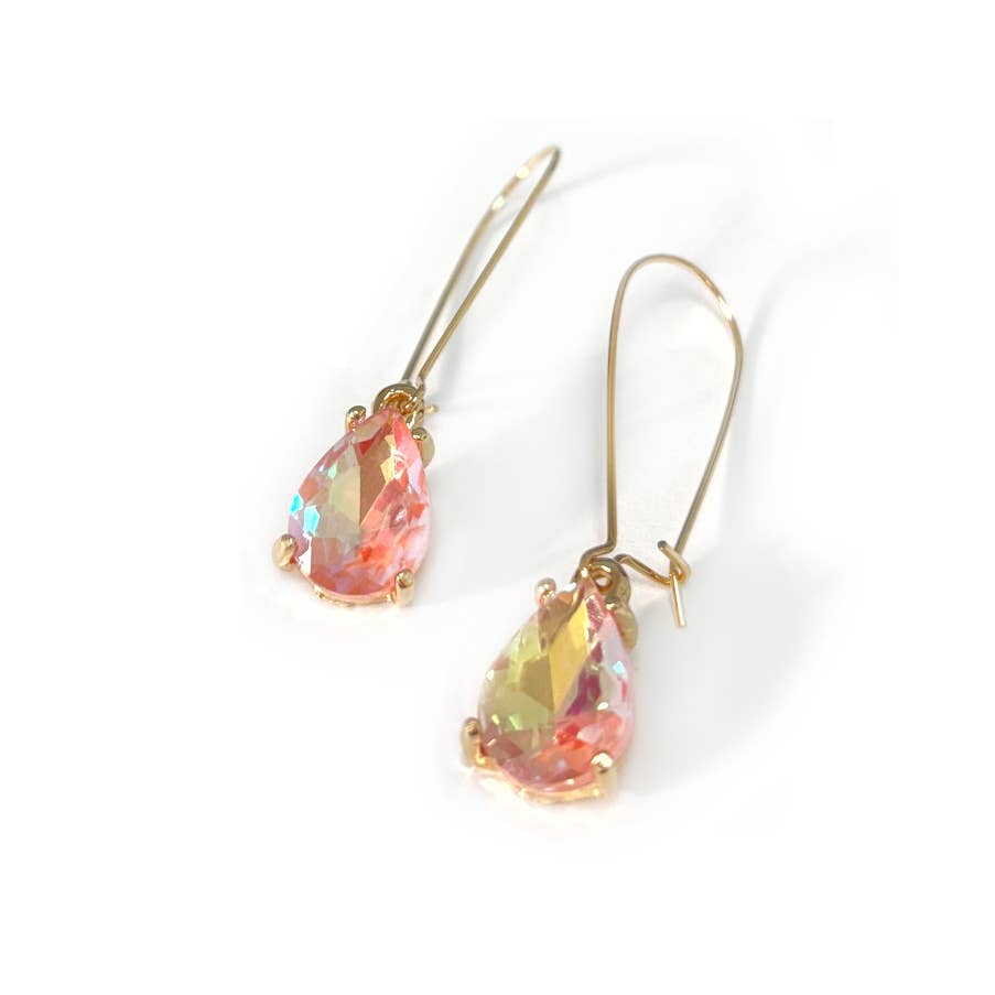 Midi Size Teardrop 5A Grade Glass Drop Kidney Wire Earrings
