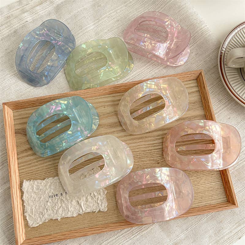 Iridescent Oval Flat Hair Claw Clip