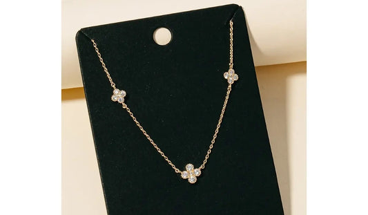 Cz Gold Clover Charms Chain Necklace