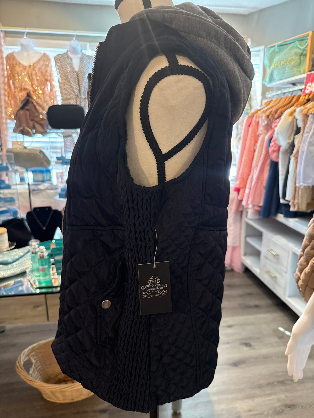 Louise Paris Black Quilted Hooded Vest