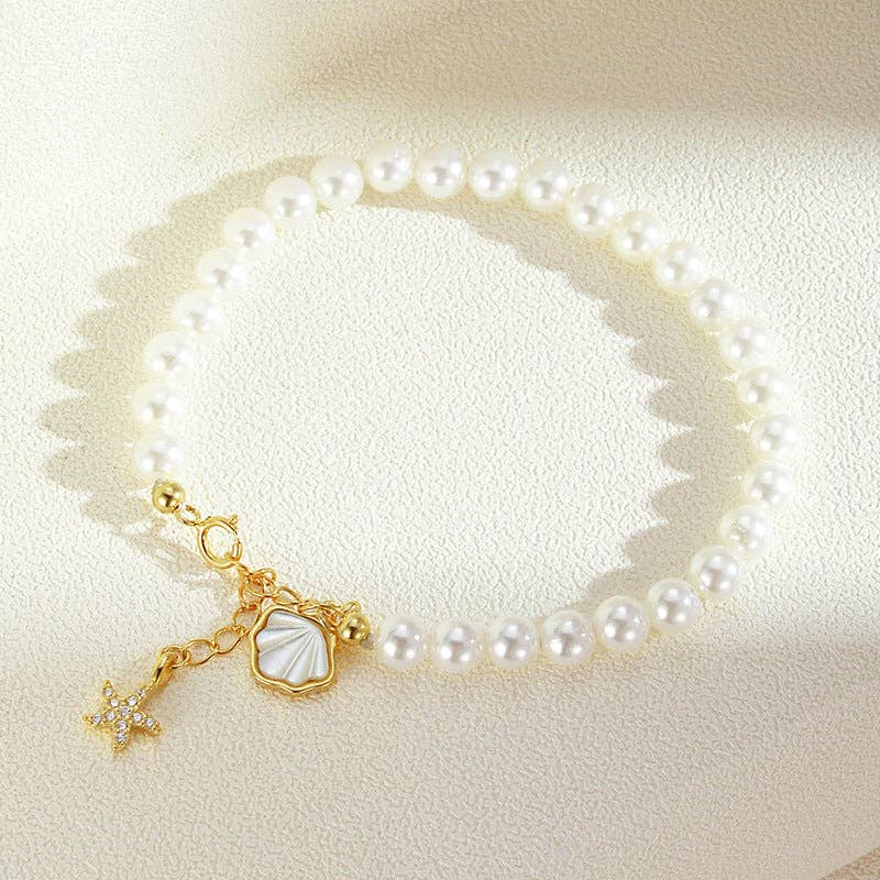 Seashell Starfish Pearl Bracelet in 925 Sterling Silver