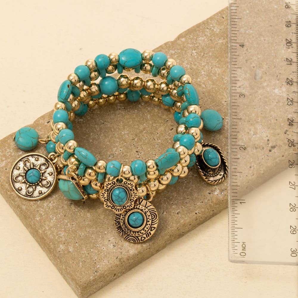 Turquoise Western Charms Beaded Bracelet Set