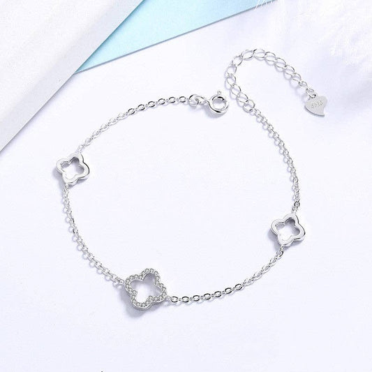 Triple Four Leaf Clover Bracelet in 925 Sterling Silver
