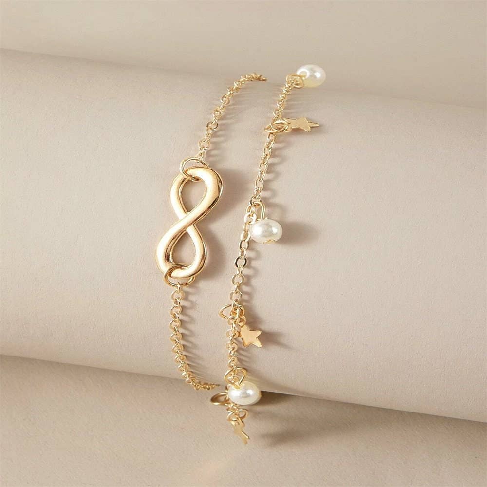 Star Mobius Layered Ankle Bracelet Anklet in Solid Copper