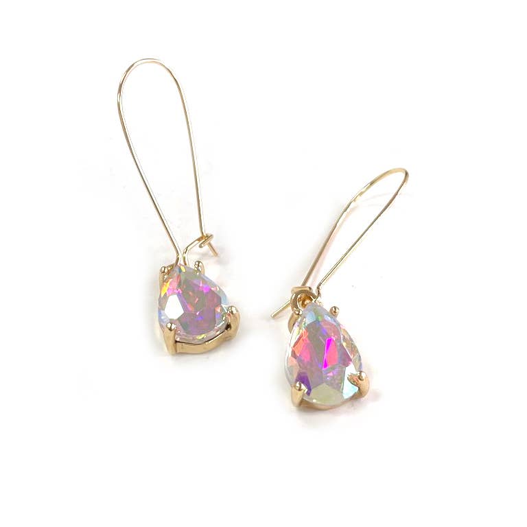 Midi Size Teardrop 5A Grade Glass Drop Kidney Wire Earrings