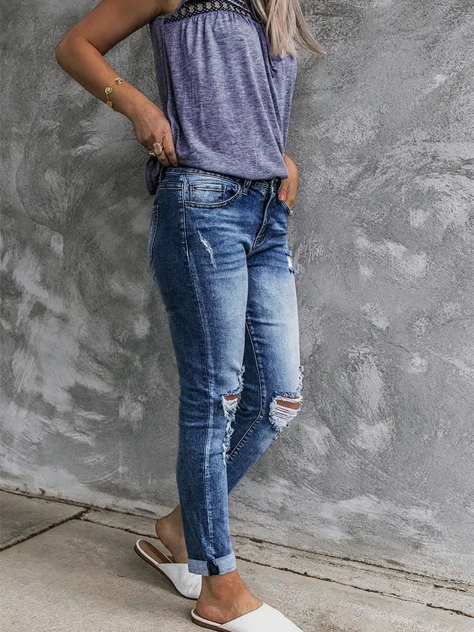 Vintage Ripped Straight Pants Jeans