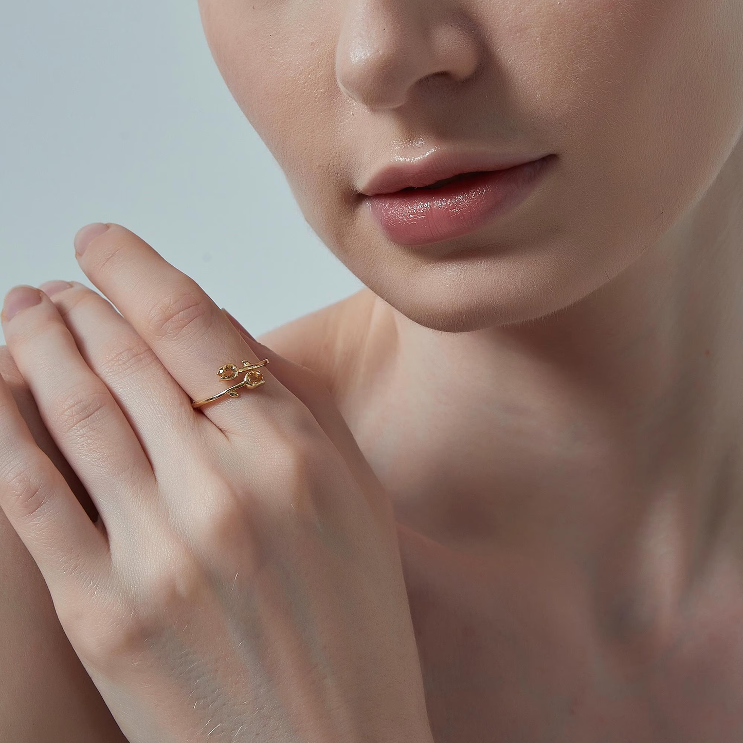 Citrine Tulip Flower Bypass Ring in 925 Sterling Silver