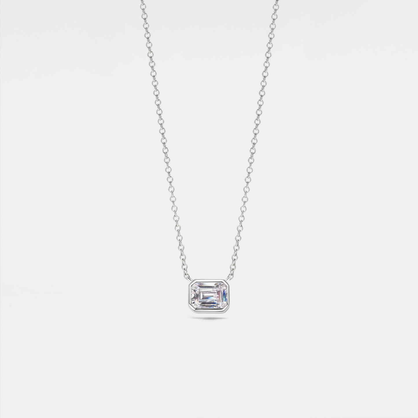 Emerald Cut Moissanite Charm Necklace in 925 Sterling Silver