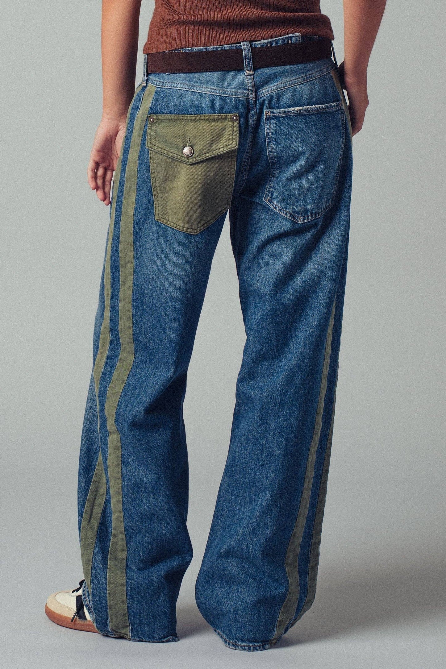 Utility Stripe Wide-Leg Jeans