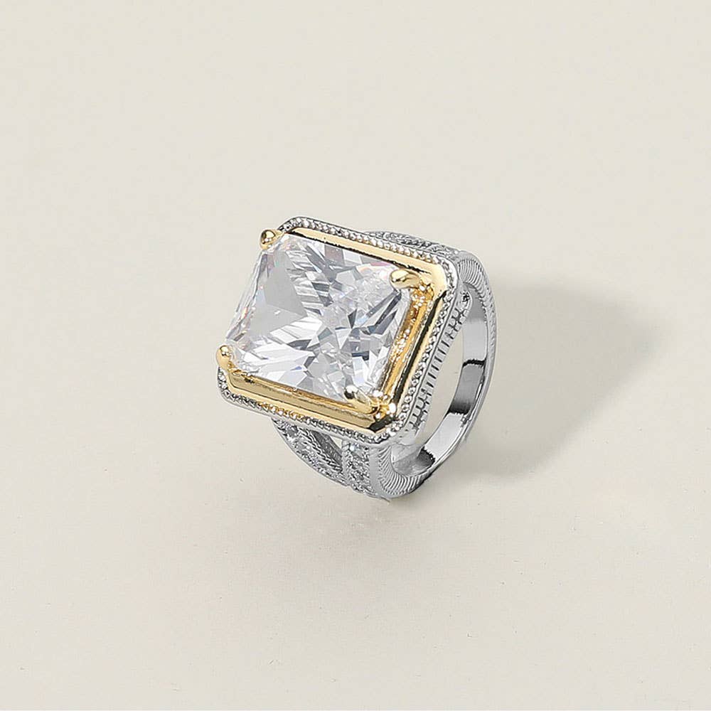 Bold Rectangular CZ Stone Center Ring