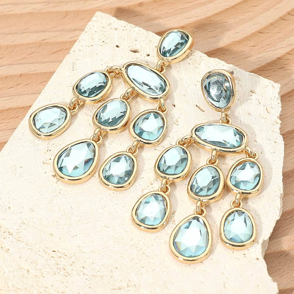 Teardrop Stone Cluster Chandelier Statement Earrings