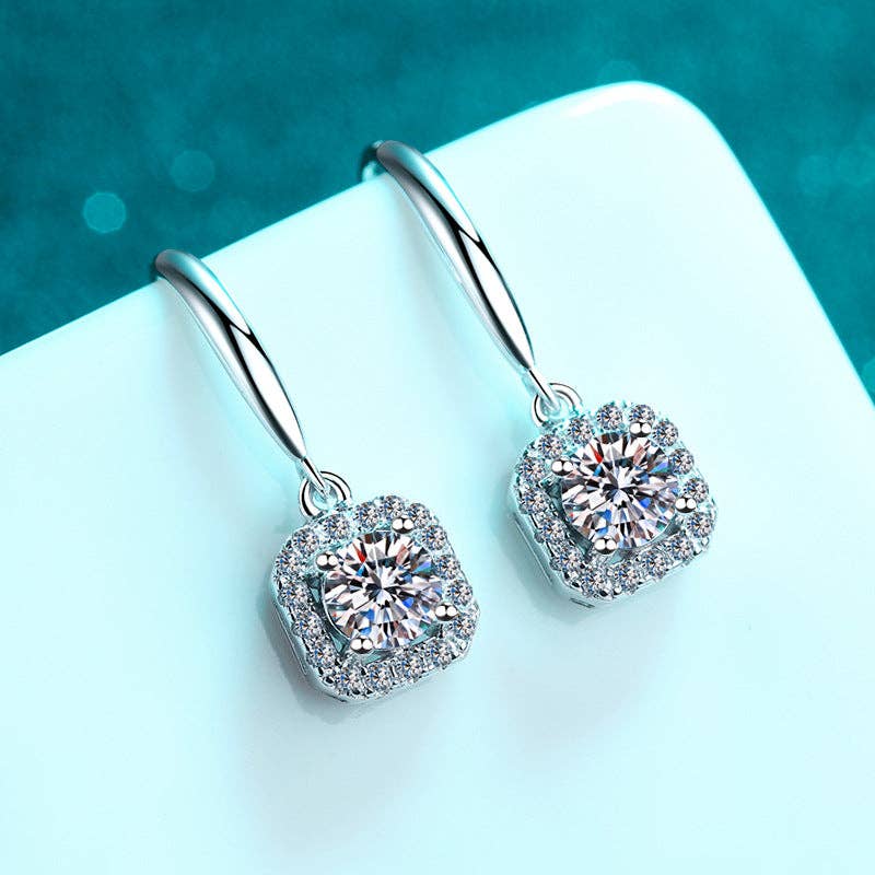 Four-Prong Moissanite Hook Earrings in 925 Sterling Silver