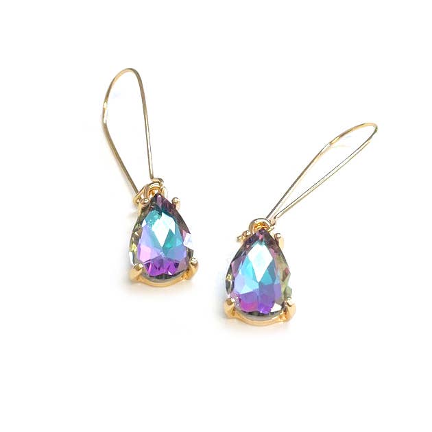 Midi Size Teardrop 5A Grade Glass Drop Kidney Wire Earrings