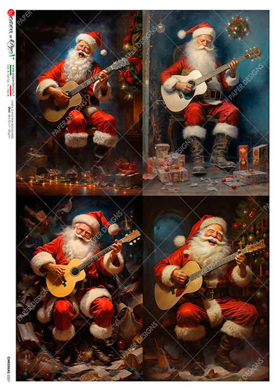 Paper Designs Four Pack Santa Playing Guitar Rice Paper