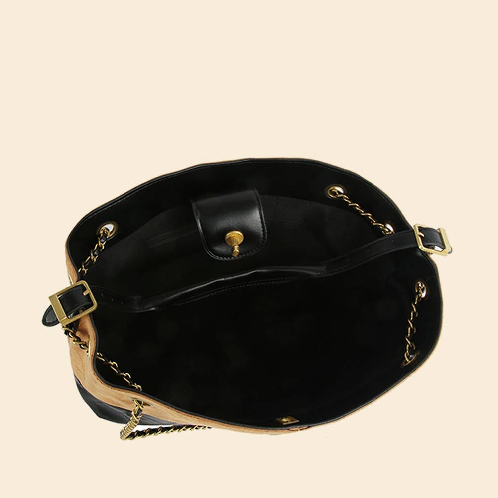 Suede Woven Double Strap Satchel Hand Bag