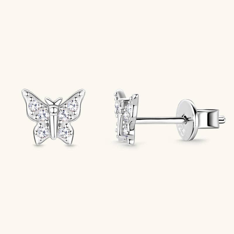 Moissanite Butterfly Stud Earrings in 925 Sterling Silver