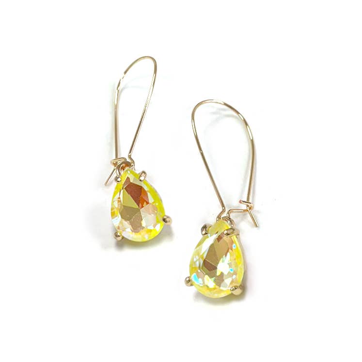 Midi Size Teardrop 5A Grade Glass Drop Kidney Wire Earrings