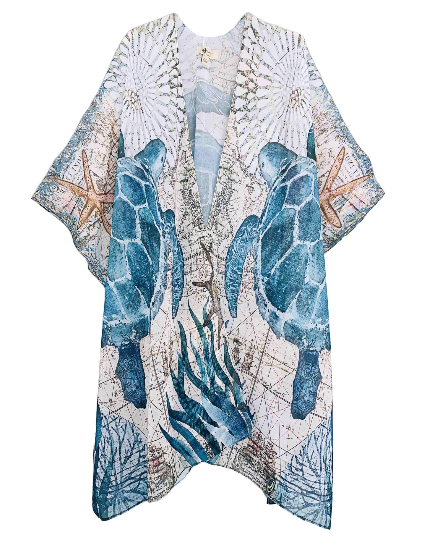 Blue-Multi Open Front Sea Turtle Kimono