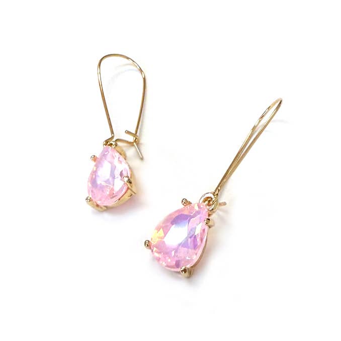 Midi Size Teardrop 5A Grade Glass Drop Kidney Wire Earrings