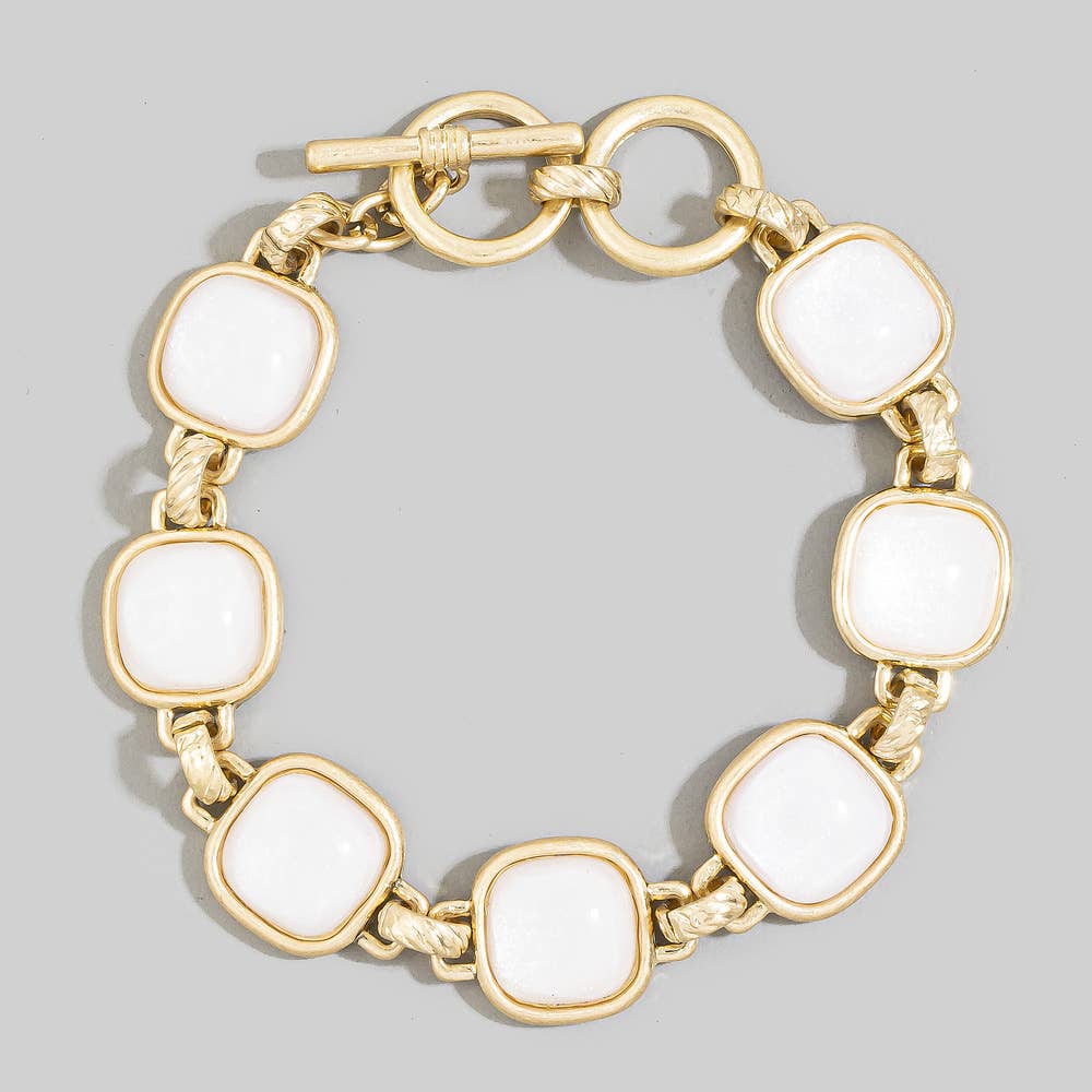 Cushion Stone Bezel Link Toggle Bracelet