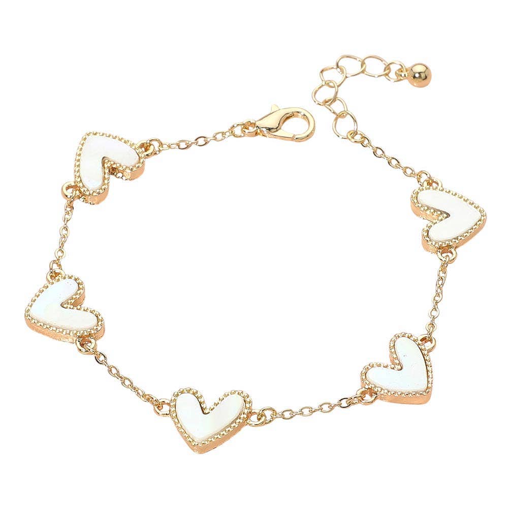 Mother of Pearl Heart Charm Station Bracelet