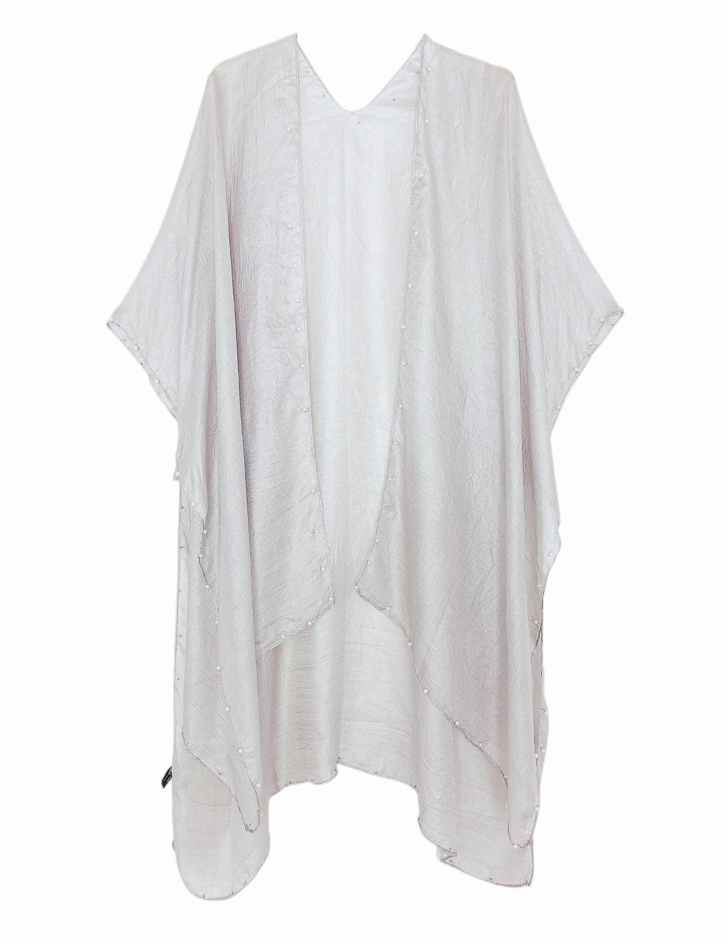 Airy Pearl-Trim Silk-Blend Layering Kimono Cover-Up