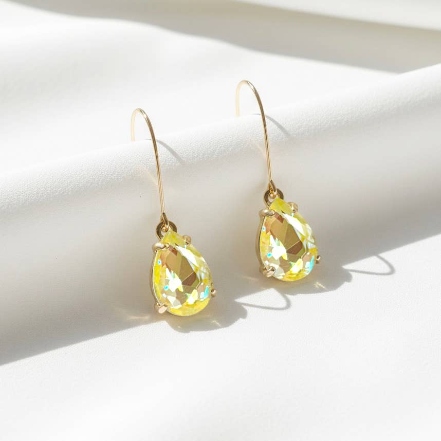 Midi Size Teardrop 5A Grade Glass Drop Kidney Wire Earrings