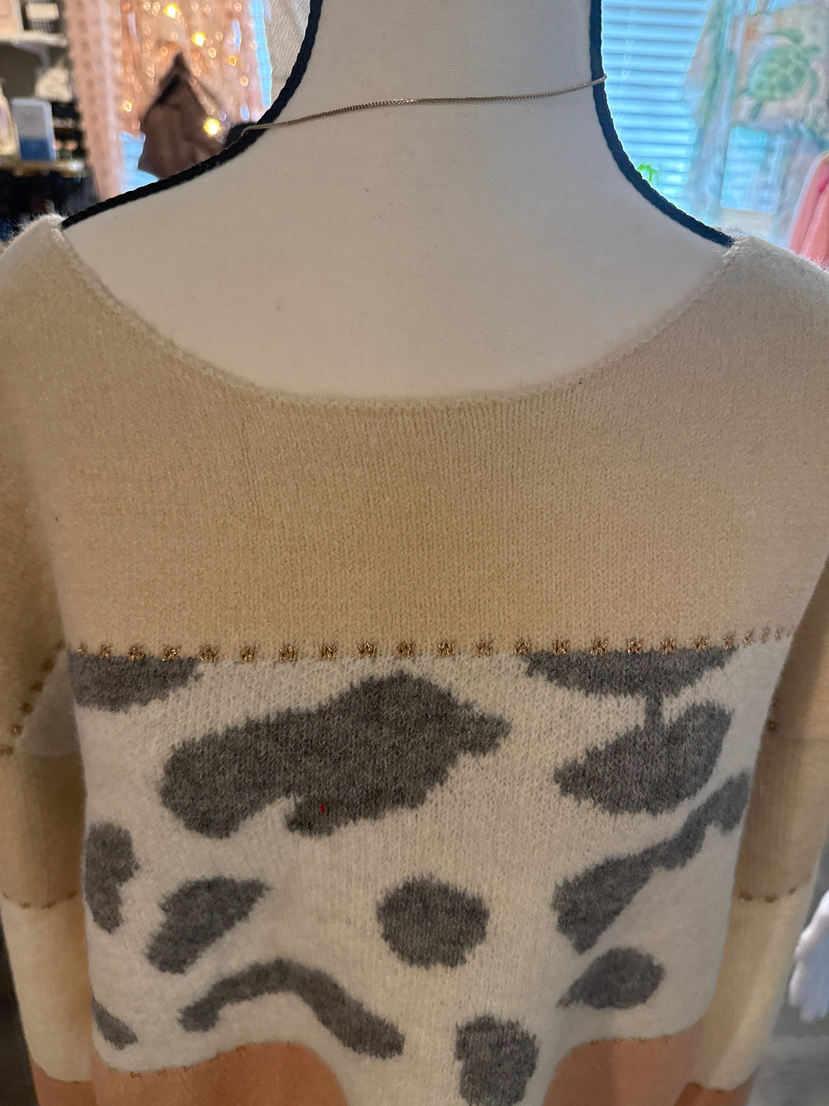 Hem & Thread Color Block Animal Print Sweater
