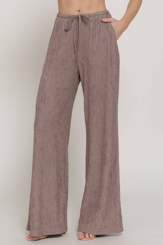 Waistband Crinkle Knit Long Pants w/ Pockets