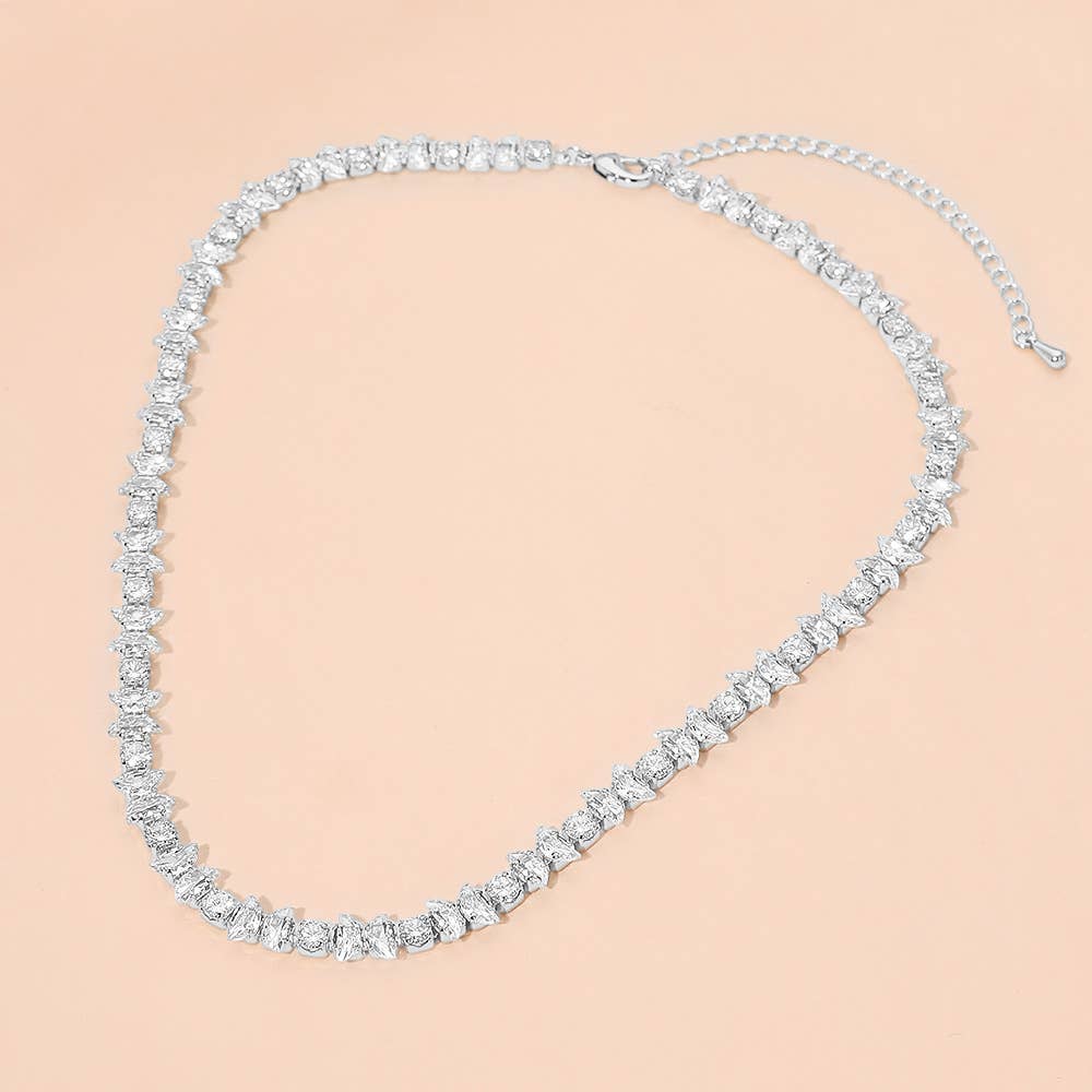 18K Gold Dipped Cluster Link Tennis Necklace