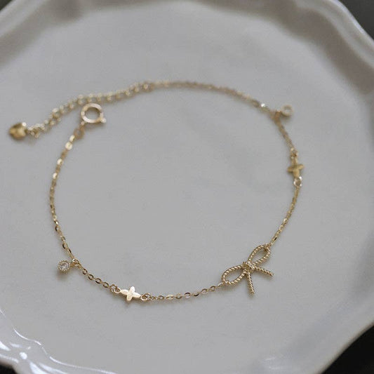 Bow Tie Four Clover Leaf Bracelet in 925 Sterling Silver
