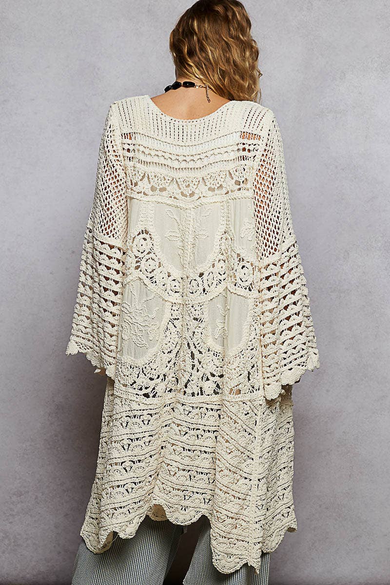 Long sleeve solid chenille crochet cardigan